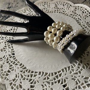 2 Vintage Faux Pearl Wire Wrap Around Bracelet Jewelry Lot Silver Gold Color